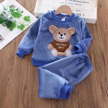 Imagem de Pijamas De Flanela Para Meninas E Meninos Com Estampa De Urso Cartoon 