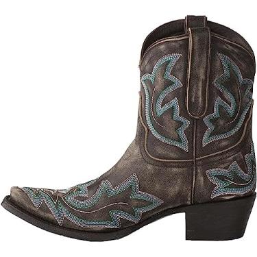 Imagem de Botas femininas de cano baixo, salto baixo, botas ocidentais grossas, sem cadarço, bico fino, salto médio, para senhoras, Cinza, 6.5