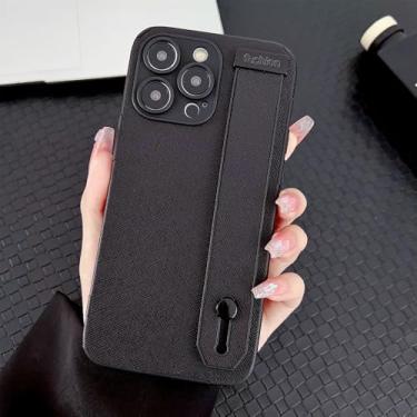 Imagem de Pulseira de couro sólido com suporte macio capa de telefone para iphone 11 12 13 14 15 Pro MAX Plus X XR XS 7 8Plus capa traseira amortecedora, preta, para iPhone 7plus
