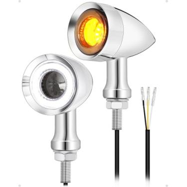 Imagem de Benlari 2 peças Bullet para motocicleta, 48 LEDs, luzes de seta dianteiras, âmbar SMD Blinkers 8 mm, orifício de montagem adequado para Honda, Yamaha, Suzuki, Kawasaki, Harley Chopper, Bobber, Cromado