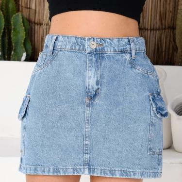 Imagem de Saia Cargo 100 Marmorizado de Cintura Alta Premium Com Bolsos Lateral 