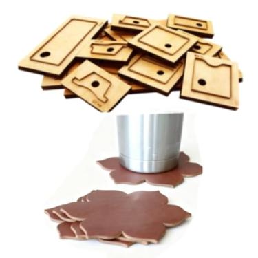 Imagem de YJIUYUANQ Matrizes de corte de couro, base de madeira para porta-copos de design floral, ferramenta de perfuração para projetos de artesanato em couro DIY, diâmetro de 100 mm