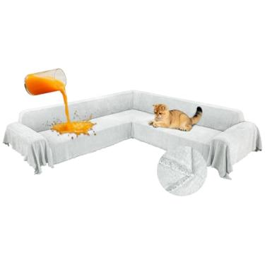Imagem de ROFASVCO 1OO% capas de sofá seccionais de canto à prova d'água, em formato de L, com borla, macia, grossa, lavável, protetor de móveis para cães de estimação (231 cm x 640 cm, branco marfim)
