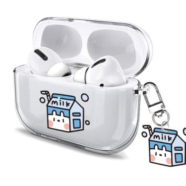 Imagem de Watefull Capa para AirPods Pro 3 fofa com chaveiro mosquetão 2025, Clear Air Pods Pro 3 capa macia com desenho animado anime kawaii com ornamento para crianças, meninos, meninas e mulheres (leite)