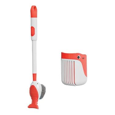Imagem de KiBcsLic Escova de vaso sanitário e suporte Escova de vaso sanitário com cabo longo Suprimentos de limpeza de banheiro práticos para banheiro doméstico, Vermelho