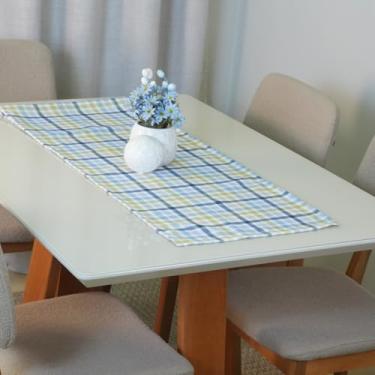 Imagem de Caminho de Mesa Estampado Xadrez, Microfibra Premium, 130x40cm, Decorativo para Eventos Especiais (Branco Estampa 4)