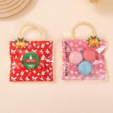 Imagem de 10 peças de sacos de presente autoseláveis de Natal com desenho animado espesso, embalagem portátil transparente para doces e lanches, sacos de presente portáteis festivos para lembrancinhas de festa