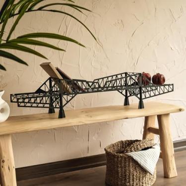 Imagem de Prateleira de ponte de metal – Prateleira flutuante de ferro para uso na parede ou mesa – Rack decorativo para livros, plantas e decoração de casa – Montado na parede ou mesa (preto Tokio)