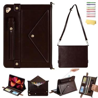 Imagem de UUcovers Capa tiracolo para iPad Pro de 12,9 polegadas modelo 2017/2015 (2ª/1ª geração) com suporte para lápis, alça de ombro, alça de mão/suporte envelope bolsa magnética para pasta, marrom escuro