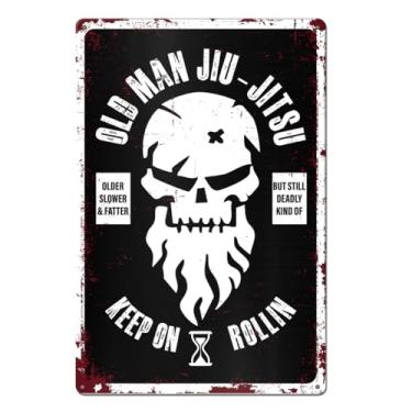 Imagem de Placa de metal vintage Old Man BJJ Keep On Rollin Tin Sign Decor para sala de casa homem caverna garagem decoração de parede, decoração de placa de Jiu Jitsu brasileiro 20 x 30 centímetros