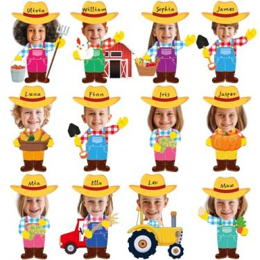 Imagem de 60 peças de recortes de tema de fazenda, fazendeiro, com chapéu de palha, quadros de avisos, recortes de papel de fazendeiro, decoração de sala de aula para meninos e meninas, sala de aula, faça você