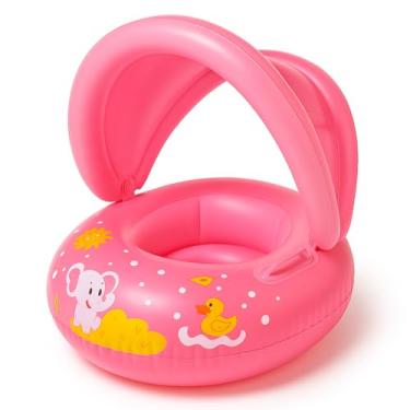 Imagem de Bóia Infantil com Cobertura de Proteção | Bote Inflável para Bebê com Pezinho – Piscina e Praia – 6 Meses a 3 Anos (Rosa)