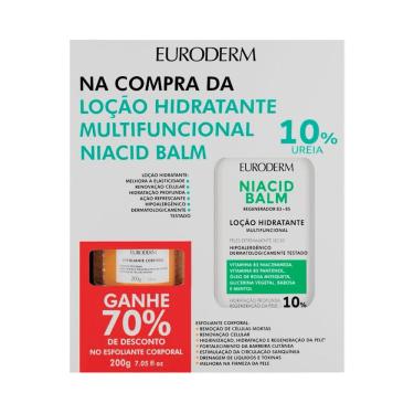 Imagem de Kit Euroderm Loção Hidratante Multifuncional Niacid Balm 10% Ureia 450ml e Ganhe 70% de Desconto no Esfoliante Corporal 200g