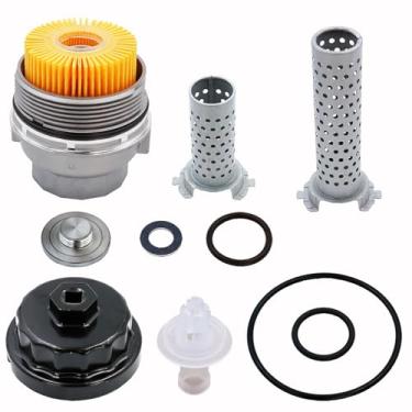 Imagem de Kit de montagem da tampa do filtro de óleo 15620-31060 para Toyota Rav4 Tundra 4Runner Camry Highlander Tacoma Lexus RX350 Filtro de óleo de alumínio com plugue de dreno de chave, 15620-0S010 15620