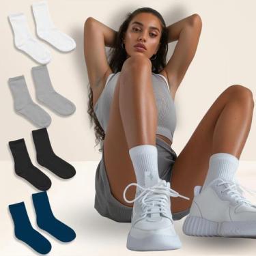 Imagem de Kit 9 Pares Meia Cano Longo Feminina Respiravel Confortavel Cor:Sortid