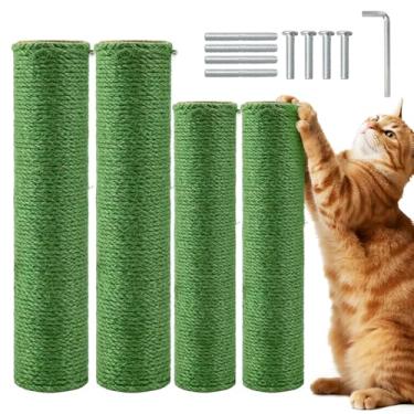 Imagem de Pacote com 4 postes de substituição para arranhadores para gatos, postes de sisal de 30 x 8 cm com parafusos M8, peças de recarga para torres internas de gatos e conserto de móveis - verde