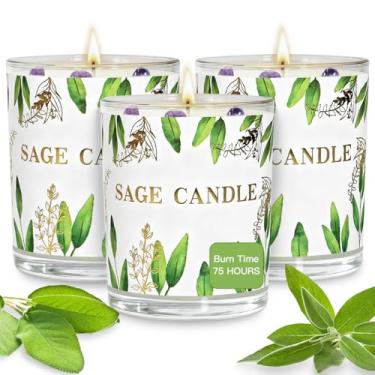 Imagem de Velas, pacote com 3 velas de sálvia para limpeza de casa com energia negativa, conjunto de presentes de velas perfumadas para mulheres, vela de cristal com pedras de cristal curativas, alternativa