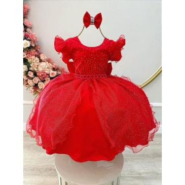 Imagem de Vestido Infantil Vermelho com Saia de Tule e Glitter para Daminha - Fa