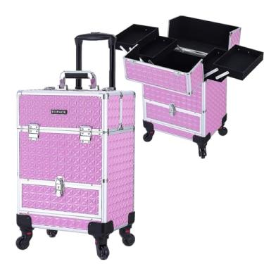Imagem de TOPACK Estojo de trem de maquiagem rolante, roda rotativa de 360°, estojo cosmético de alumínio com carrinho de 4 bandejas para tatuagem/barbeiro/organizador de carrinho de viagem 33 x 25 x 46 cm