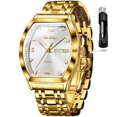 Imagem de OLEVS Relógio de pulso masculino quadrado de aço inoxidável à prova d'água luminoso em dois tons de quartzo, analógico, quartzo, data e diamante, relógio prateado dourado, relógio masculino