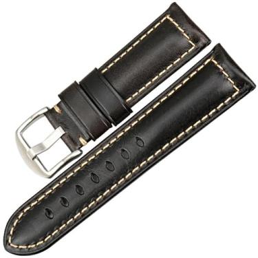 Imagem de Pulseira de relógio acessórios de relógio fashion pulseira de couro vermelha para Panerai para Seiko para Tissot pulseira de relógio pulseira vintage, preto claro, P, 19 mm