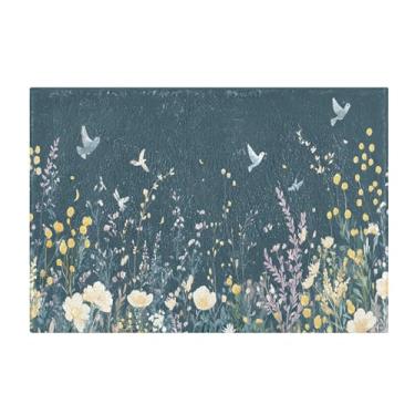 Imagem de Burbuja Tapete de banho Wildflowers Birds, tapete de banheiro absorvente extra macio com suporte antiderrapante para banheiro, banheira, chuveiro, 41 x 61 cm