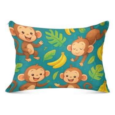 Imagem de Cute Monkeys Bananas Green Flanela Fronha com Zíper Padrão Queen King Body Size Travesseiros Engraçados Cama Fronha, Tamanho Queen, 50,8 cm x 76,2 cm