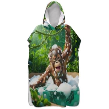 Imagem de Joisal Roupão vestível para troca de poncho de surfe para adultos toalhas de banho de praia com capuz macaco fofo ponchos adultos para mulheres