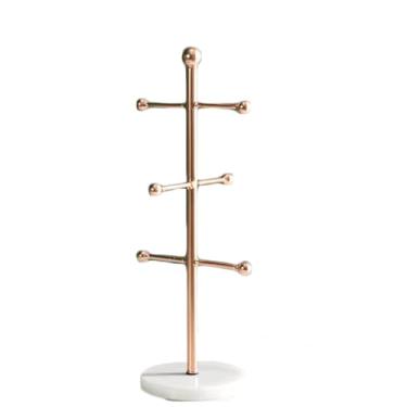 Imagem de LNQKJXIIA Boutiques US Árvore de caneca de metal com 6 ganchos, suporte de copo de ferro revestido de nano-ouro resistente à ferrugem para escorredor de pratos de cozinha (ouro rosa)