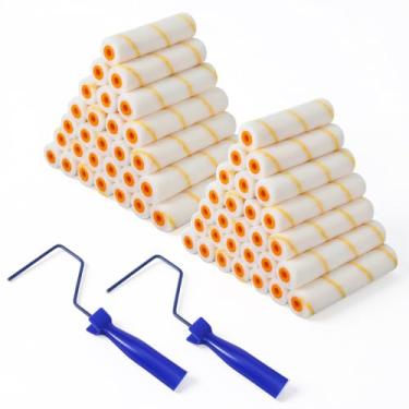 Imagem de Capas de rolo de tinta de microfibra, rolo de pintura de 15 cm, pacote com 60, moldura de rolo de tinta, rolos de pintura pequenos para pintar paredes, mini rolos de pintura para pintura