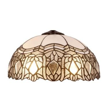 Imagem de Cúpula de substituição Tiffany de 40,6 cm de largura e 22,9 cm de altura, em vidro colorido creme com contas de cristal transparente em formato de pera, ideal para luminárias de cabeceira, d