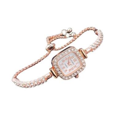Imagem de Relógio De Pulso Feminino Pequeno Quadrado Com Bracelete De Diamantes 