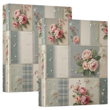 Imagem de Fichários de 3 anéis com estampa floral vintage de 3 cm com 200 folhas, lindas pastas de caderno, anel redondo, floral, fichário de escritório, 31,5 x 27 x 6 cm, 1 pacote