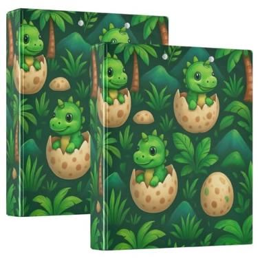 Imagem de Fichário personalizado com 3 anéis de ovos de dinossauros verdes fofos 3 cm comporta 200 folhas, anel redondo, fichário de escritório, 31,5 x 27 x 6 cm, pacote com 2