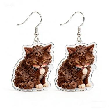 Imagem de OSCCI Adoráveis brincos em forma de gato – design animal acrílico com ganchos de liga durável, brincos hipoalergênicos modernos para mulheres e amantes de animais de estimação, Acrílico, Sem pedra