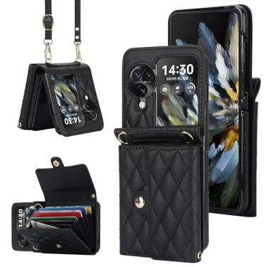 Imagem de Capa carteira flip Oppo Find N3 – Suporte de cartão com bloqueio RFID com fecho magnético, antiderrapante e proteção contra quedas, capa fólio de couro fina para uso diário, viagens e viagens (preto)