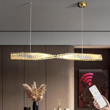 Imagem de Lustre de cristal LED para mesa de jantar, luminária pendente dimerizável com controle remoto, luminária decorativa de interiores adequada para ilha de cozinha, sala de jantar, sala de estar