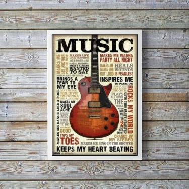 Imagem de Quadro Decorativo Guitarra Marrom 33x24cm - Madeira Preta