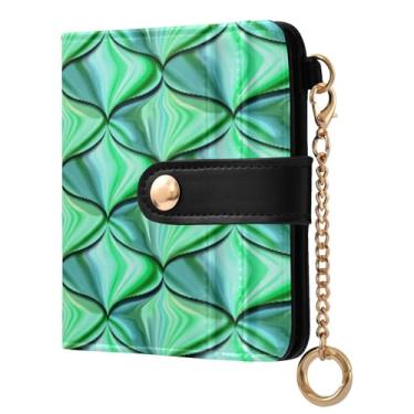Imagem de STAYTOP Linda carteira feminina com escamas de sereia verde com bloqueio de RFID, de couro macio, dobrável e compacta, porta-cartões com zíper, bolso para moedas, janela para identidade