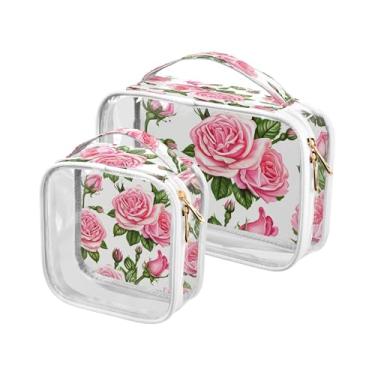 Imagem de xigua Bolsa de maquiagem rosa para mulheres, bolsa de cosméticos transparente para viagem, impermeável, bolsa de higiene pessoal portátil para viagens, férias, organização de banheiro