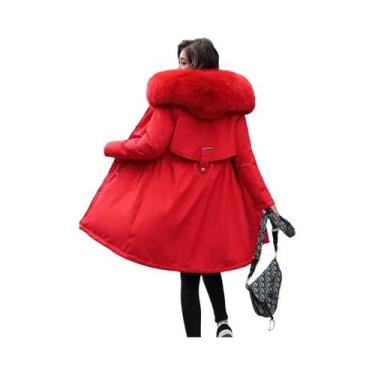 Imagem de Casaco Parka Feminino De Inverno Com Capuz, Forro De Lã, Gola De Pele,
