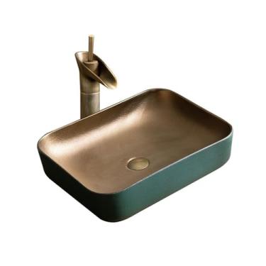 Imagem de Vessel Vanity Sink 52 * 40 * 13 cm (C x L * A) tigela retangular lavatório de cerâmica retrô acima do balcão pia do vaso de banheiro bancada moderna