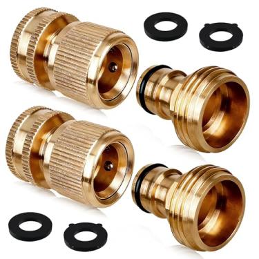 Imagem de Acessórios de conexão rápida para mangueira de jardim, conector rápido de latão sólido de 3/10.2 cm, conectores de mangueira de água, desconexão de mangueira de jardim GHT, adaptador fêmea e macho de