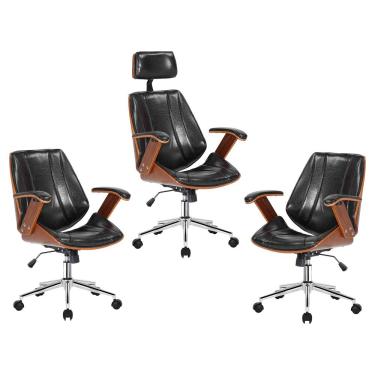Imagem de Kit 2 Cadeiras de Escritório Juliette Diretor e 1 Presidente Preta - Gran Belo