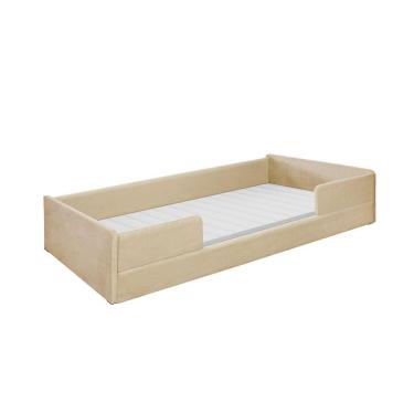 Imagem de Cama Infantil Montessoriana Luana Em Madeira Maciça Com Revestimento Em Tecido Bege