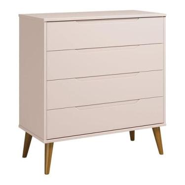 Imagem de Cômoda Gaveteiro Retrô Elfe Rosa Acetinado Amadeirado - Reller