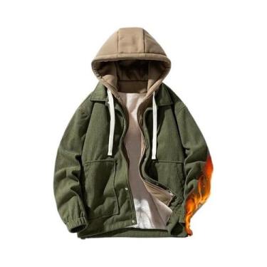 Imagem de Jaqueta Masculina De Corduroy Com Forro De Fleece E Capuz, Casual Para