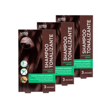 Imagem de Kit com 3 Shampoos Tonalizantes Color Change Castanho Médio - Kiss New