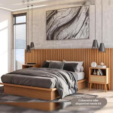Imagem de Kit Cama King 2,00m + 2 Mesas de Cabeceira MDF Dalla Costa - Dalla Cos