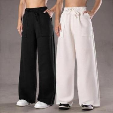 Imagem de Kit 2 Calça Pantalona Moletinho Feminina Com Bolso Elegante Casual Confortável-Feminino